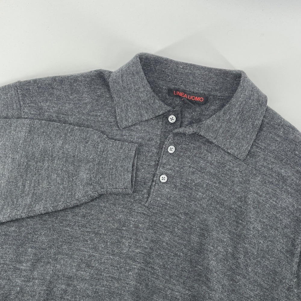 Linea Uomo. Polo Sweater, Mens, XL, Gray, Wool Blend Long Sleeve Knit